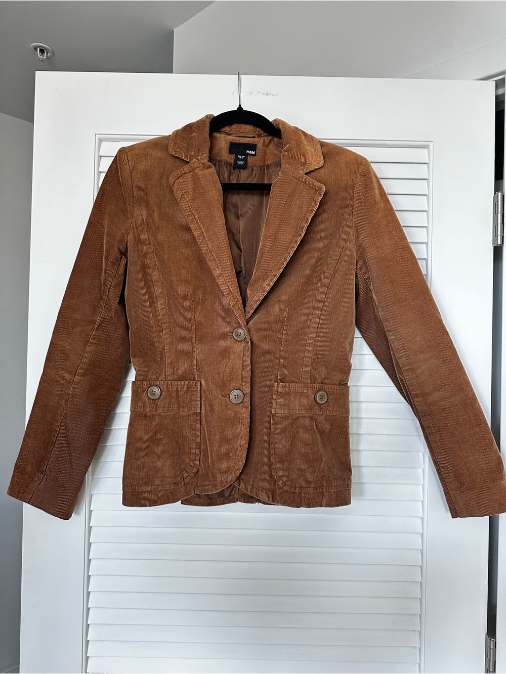 H&M Brown Corduroy Blazer Jacket Cotton Stretch Tailored US 8 EUR 38
